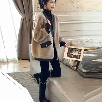 Augstas Kvalitātes Mākslīgās Kažokādas Mētelis Sieviešu Modes Siltas Virsdrēbes Rudens Ziemas Īsa Mākslīgās Kažokādas korejiešu Versiju, Vaļēju Mēteli, D25