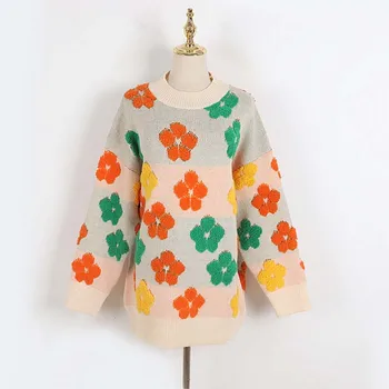 Modes Krāsu Dvieļu Izšūti Biezs Džemperis Pavasarī Ilgi Lielajam Sieviešu Jaka Korejas Zaudēt Krāsu Saskaņošanas, Trikotāžas Apģērbs