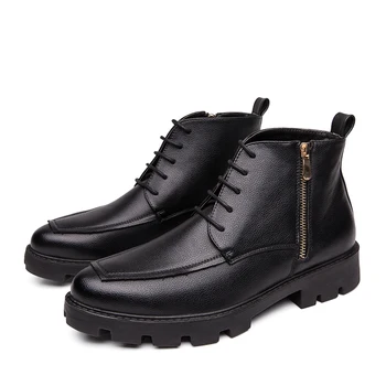 mens casual uzņēmuma birojā formālu kleita, īstas ādas zābaki, melnas platformas kurpes tendence pavasara rudens kovboju boot potītes botas