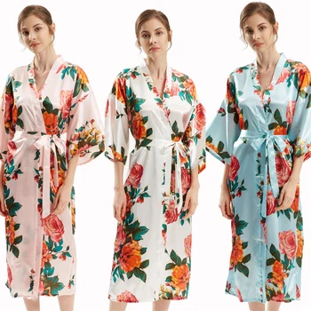Sieviešu Japāņu Kimono Jaka Naktskrekls Peonija Drukāt Mīksta Satīna Gadījuma Elegants Sieviešu Izsmalcinātu Ziedu Sleepwear Zaudēt Ilgi Drēbes