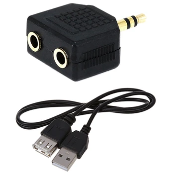 1 Gab. Gold Plated 3.5 Mm Jack Sadalītāja Adapteri - Black & 1 Gab USB 2.0 Extension Kabelis-Sieviešu un Vīriešu Savienotājs